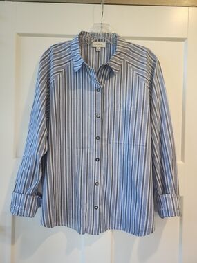 Evereve Blue and White Striped Button-Down Shirt